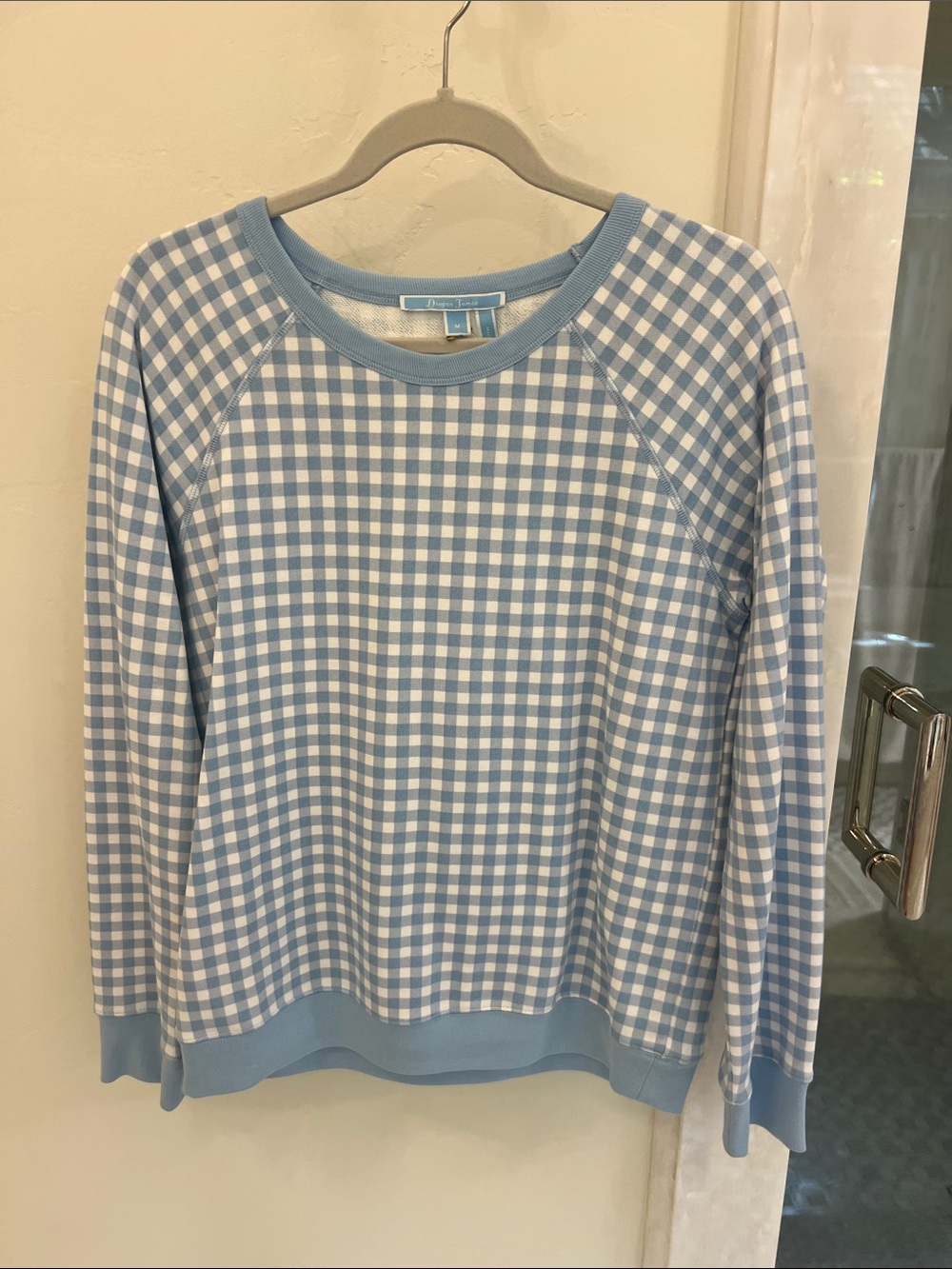 Draper James Blue and White Gingham Crewneck Sweater